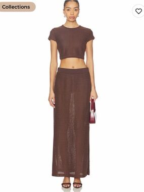 Brown Crochet Maxi Skirt Set - Women